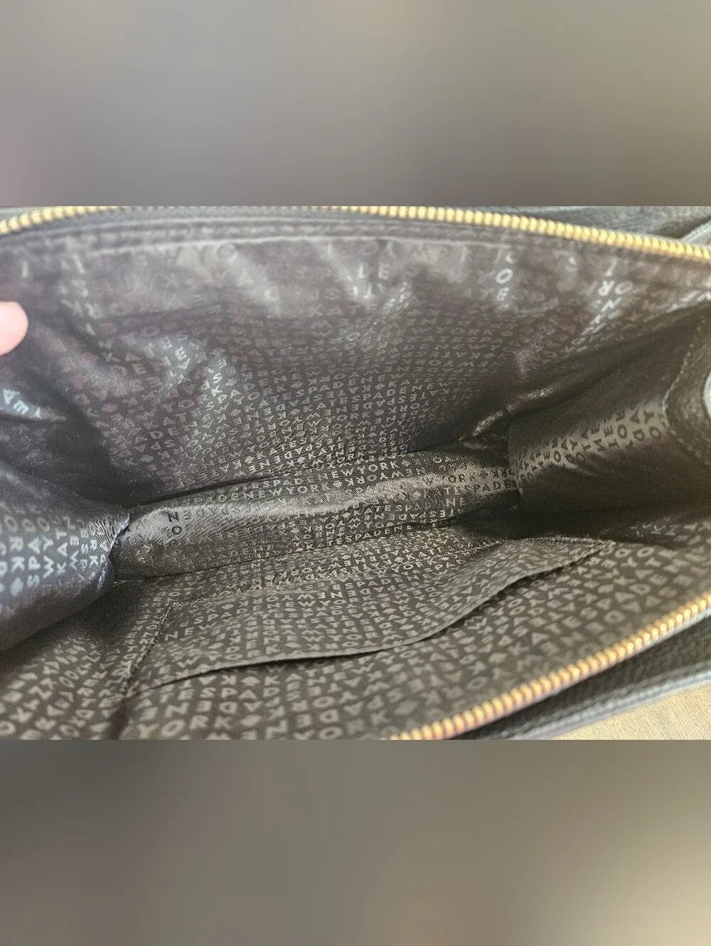 kate spade black pebbled leather satchel with gold accents